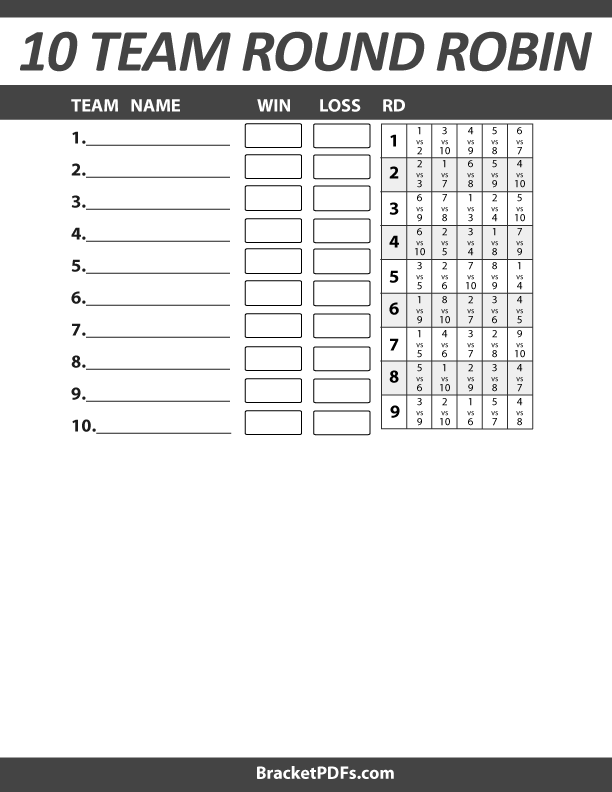 10 Team Round Robin Tournament Schedule