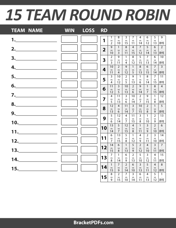 15 Team Round Robin Tournament Schedule