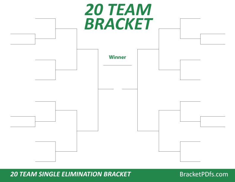20 Team Bracket Single Elimination Green Color