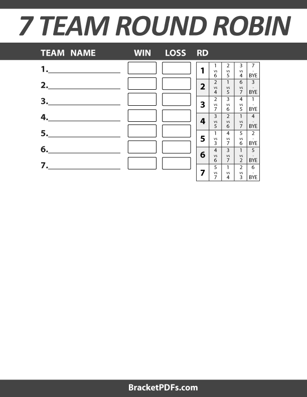 7 Team Round Robin Printable Schedule