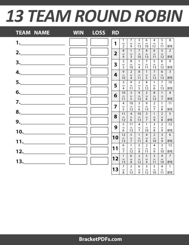 13 Team Round Robin Tournament Schedule