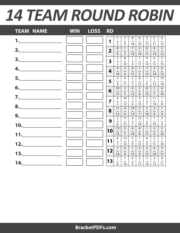 14 Team Round Robin Tournament Schedule