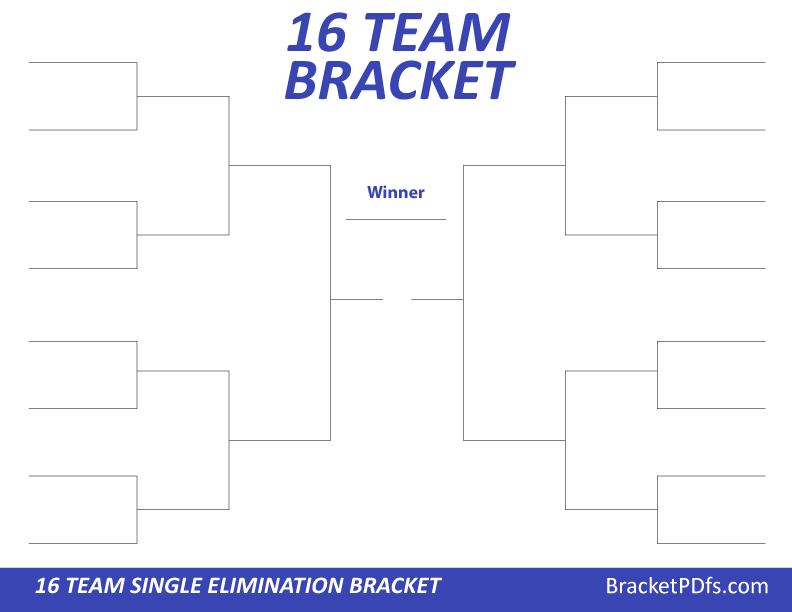 16 Team Bracket Single Elimination Blue Color