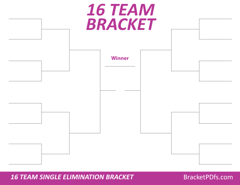 16 Team Bracket Single Elimination Pink Color