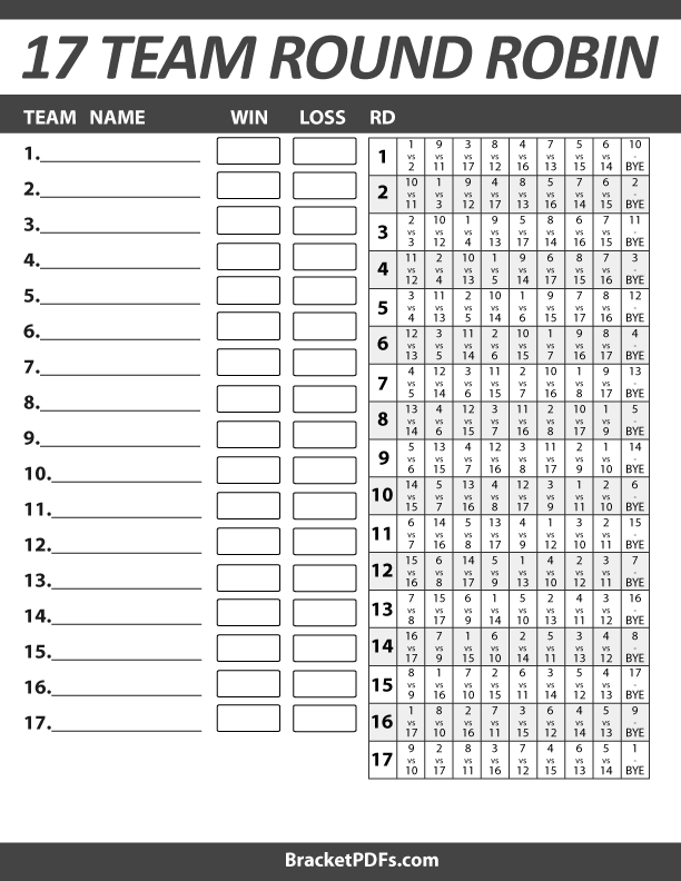 17 Team Round Robin Tournament Schedule