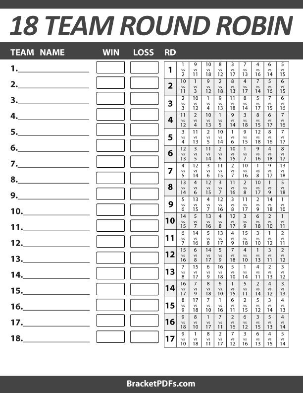 18 Team Round Robin Tournament Schedule