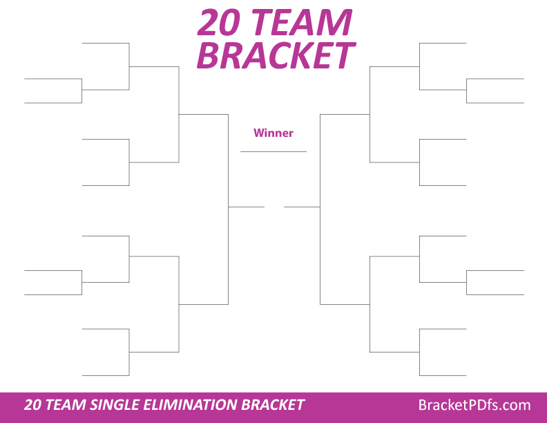 20 Team Bracket Single Elimination Pink Color