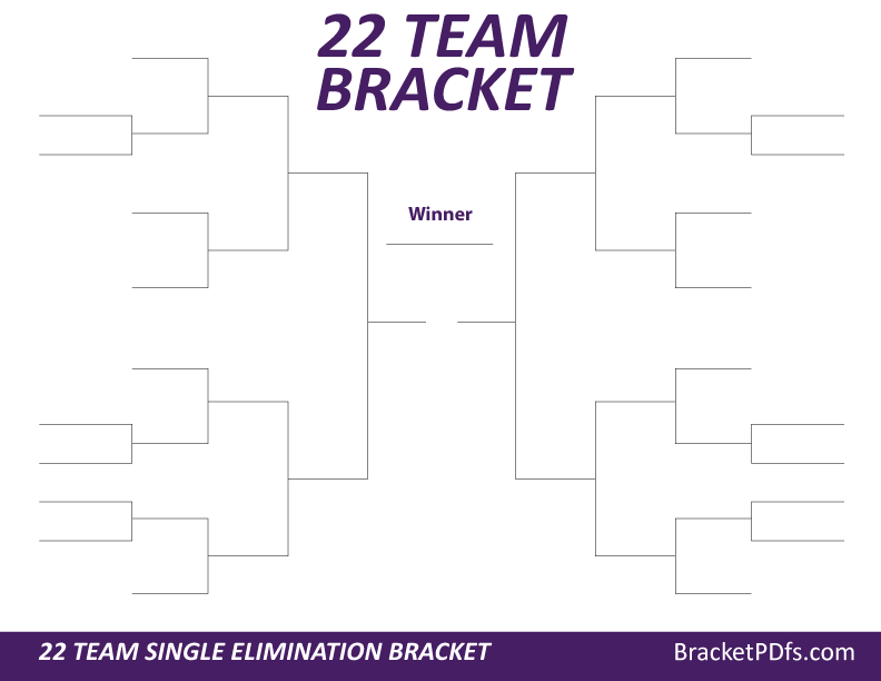22 Team Bracket Single Elimination - Printable Bracket in 14 different ...