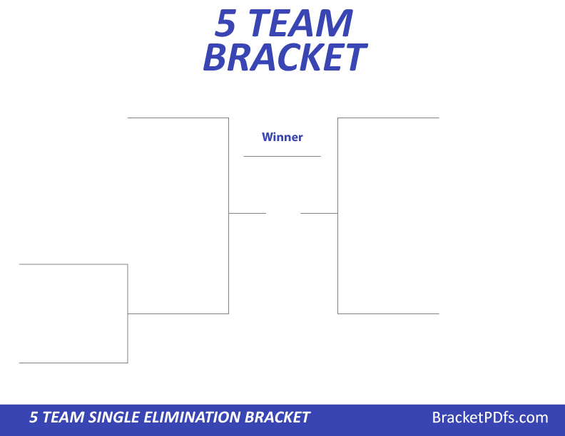 5 Team Bracket Single Elimination - Printable Blue Color Bracket