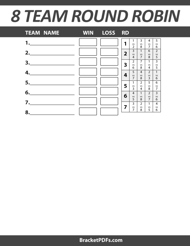 8 Team Round Robin Tournament Schedule